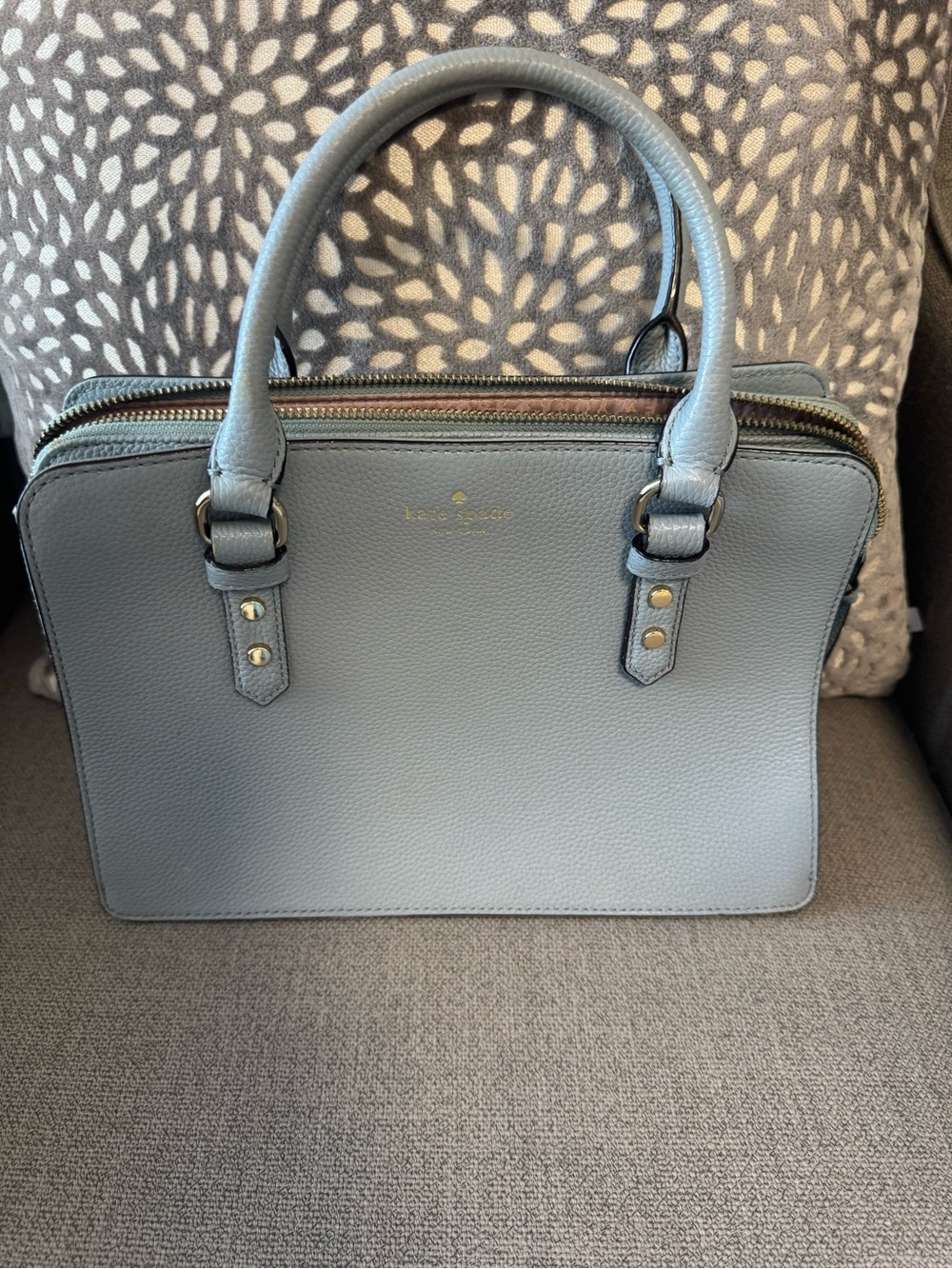 kate spade powder blue leather satchel with gold-tone hardware